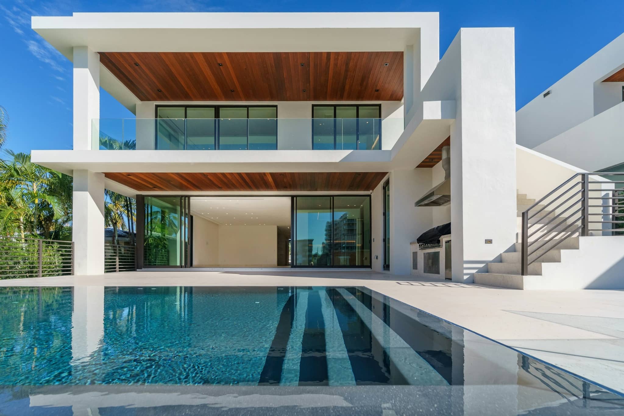 A contemporary luxury residence at dusk